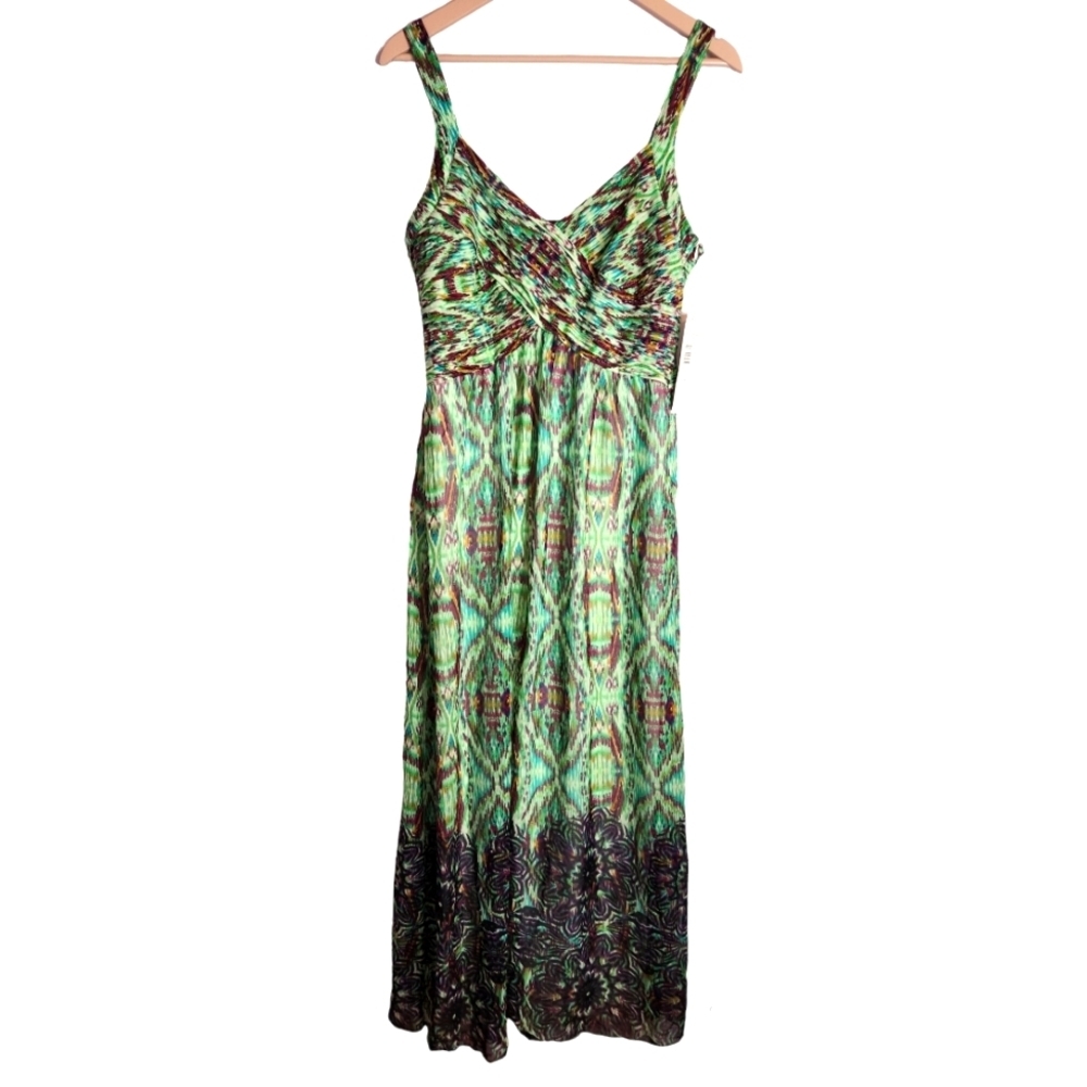 Bethany Abstract Print Sleeveless A-line Dress, Sage Green, size M